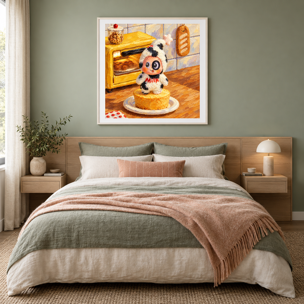 Milk Pudding Morning Twinkle Twinkle inspired oil painting displayed in a bedroom