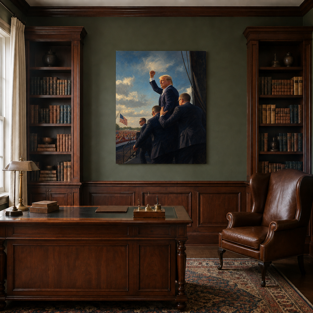 Defiance in Butler hand-painted oil artwork displayed in traditional study