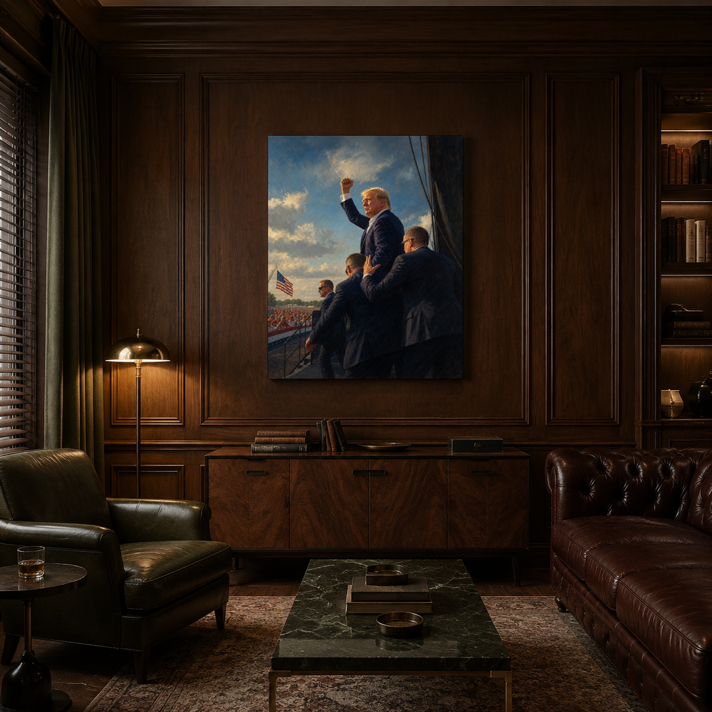 Defiance in Butler hand-painted oil artwork displayed in private club
