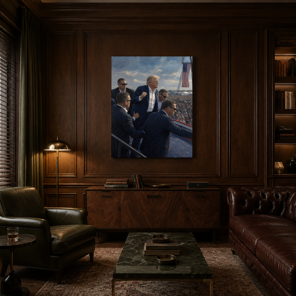 Still Standing hand-painted oil artwork displayed in private club