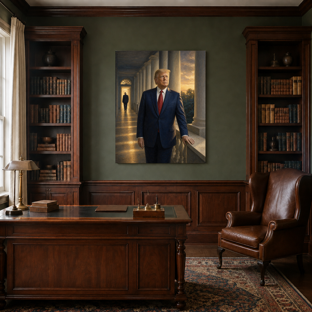 45 & 47 hand-painted oil artwork displayed in traditional study