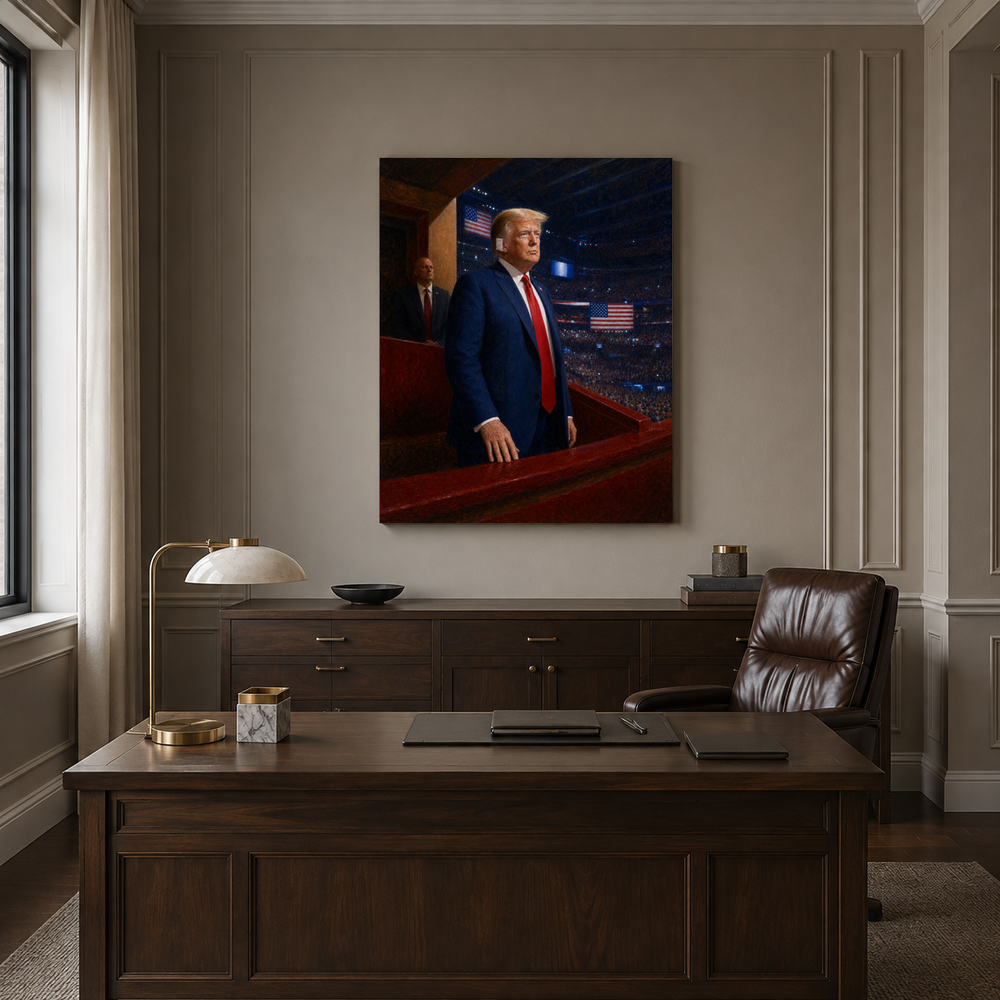 Unbroken at the Convention hand-painted oil artwork displayed in executive office