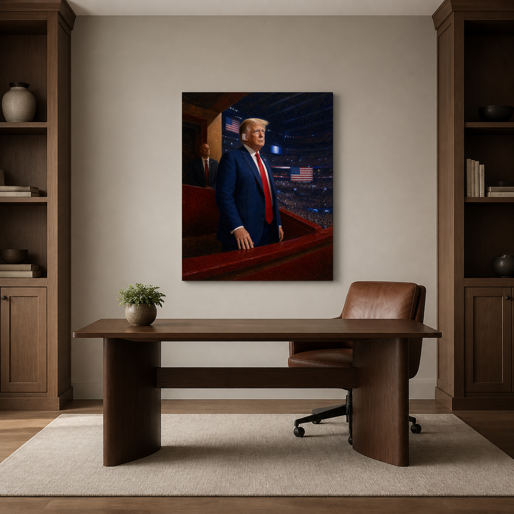 Unbroken at the Convention hand-painted oil artwork displayed in home office