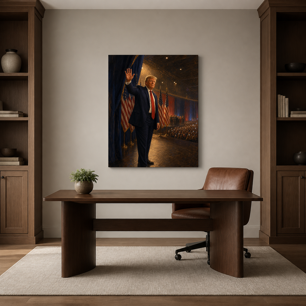 The Comeback hand-painted oil artwork displayed in home office