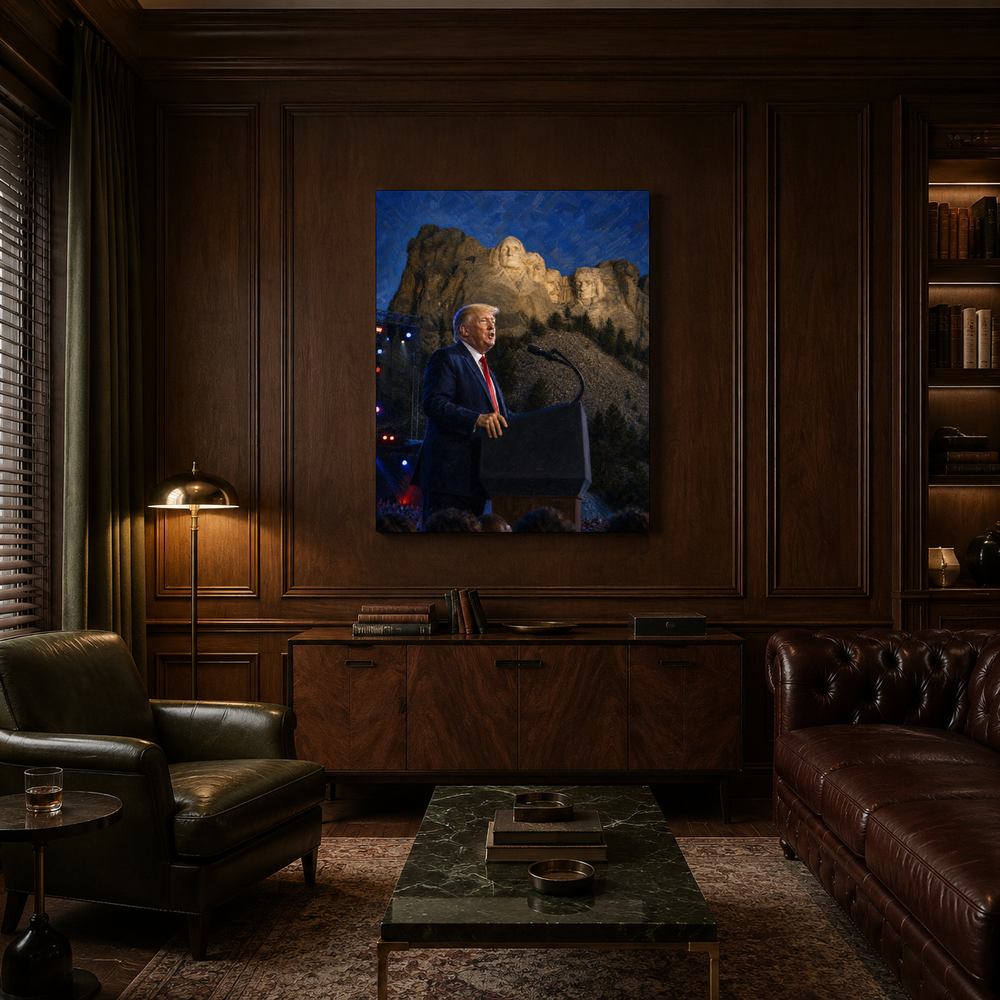 At the Shrine of Democracy hand-painted oil artwork displayed in private club