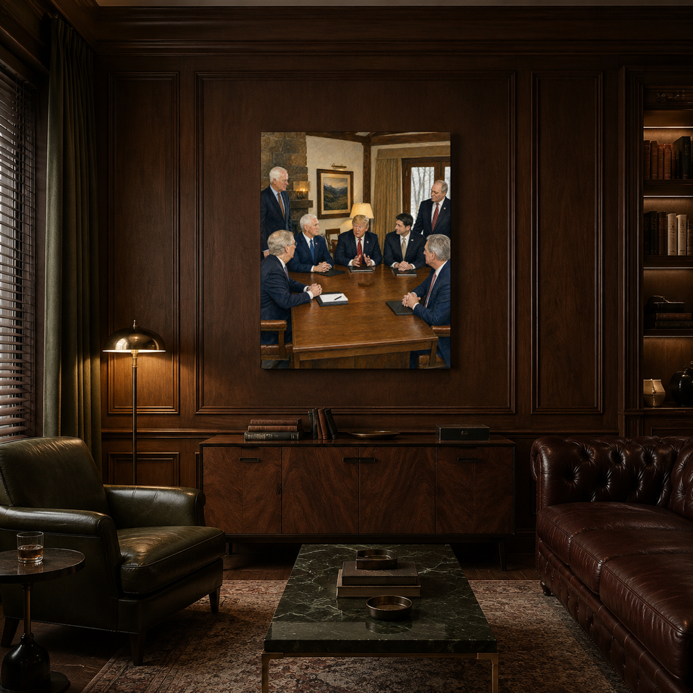 In the War Room hand-painted oil artwork displayed in private club