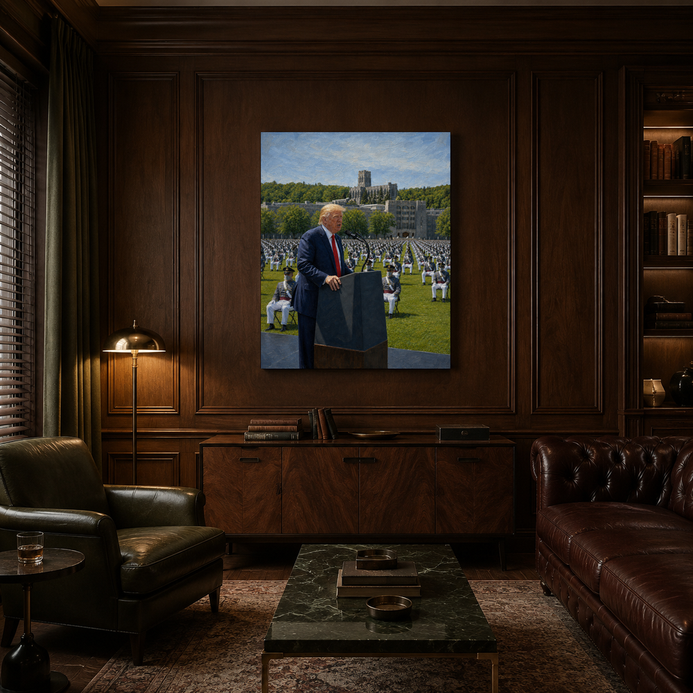 Commander in Chief hand-painted oil artwork displayed in private club