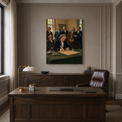 The Signing of Independence hand-painted oil artwork displayed in executive office