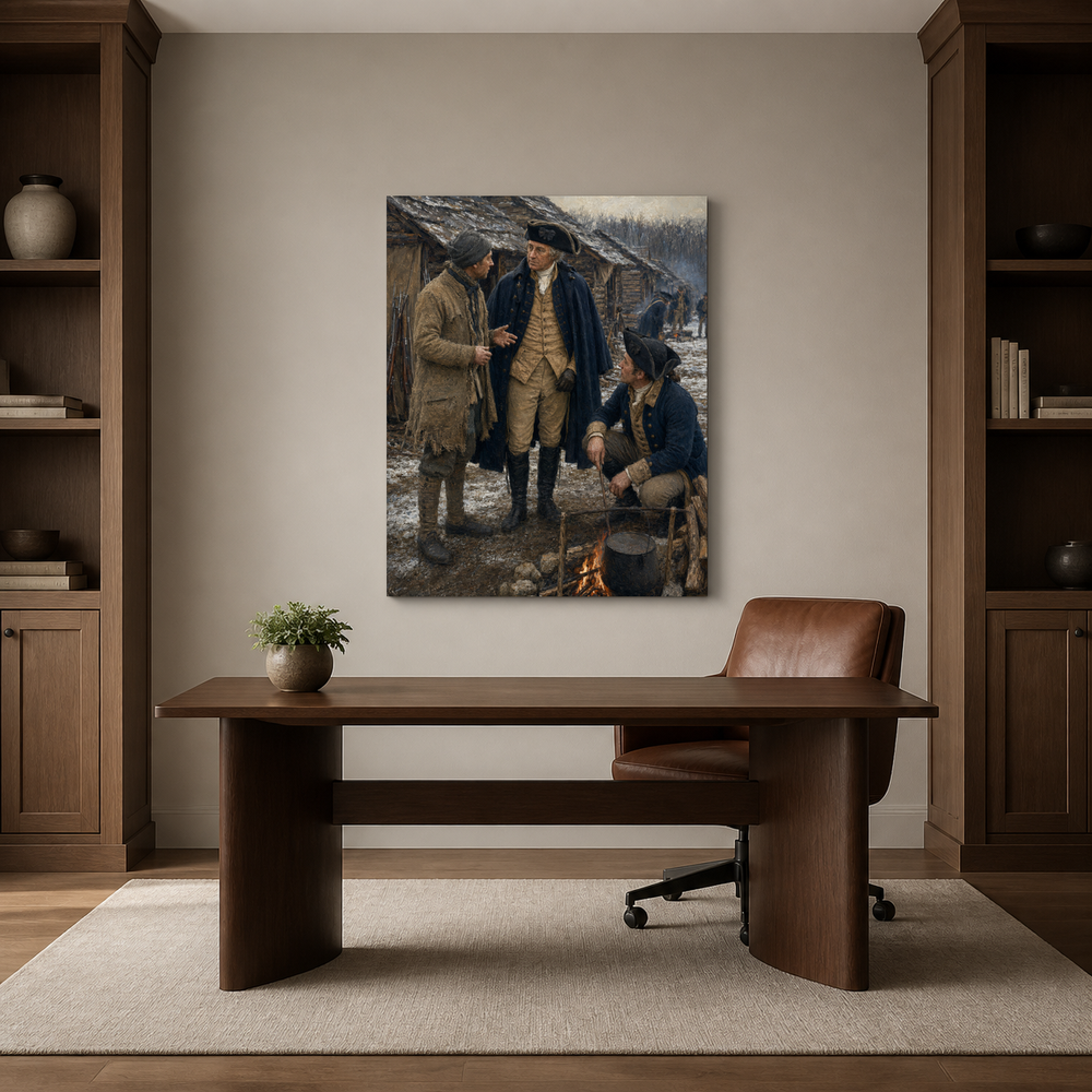 Winter at Valley Forge hand-painted oil artwork displayed in home office