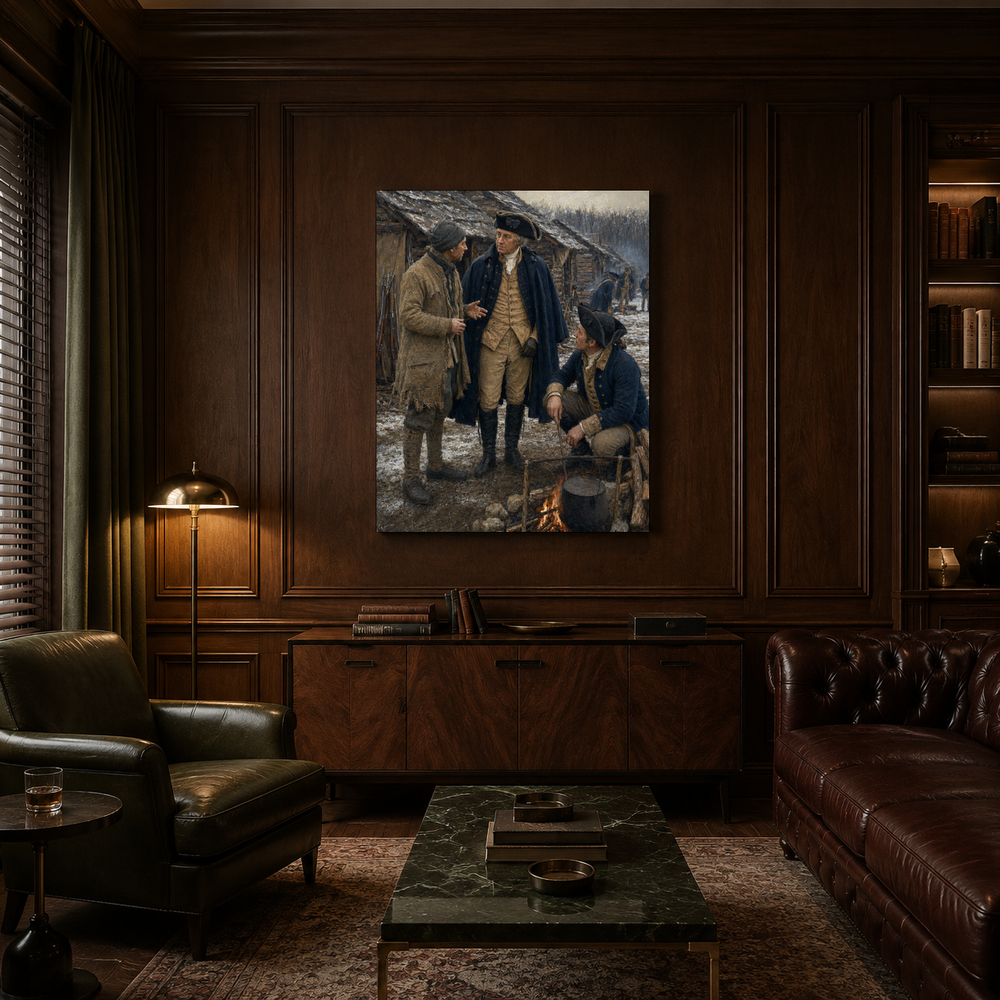 Winter at Valley Forge hand-painted oil artwork displayed in private club