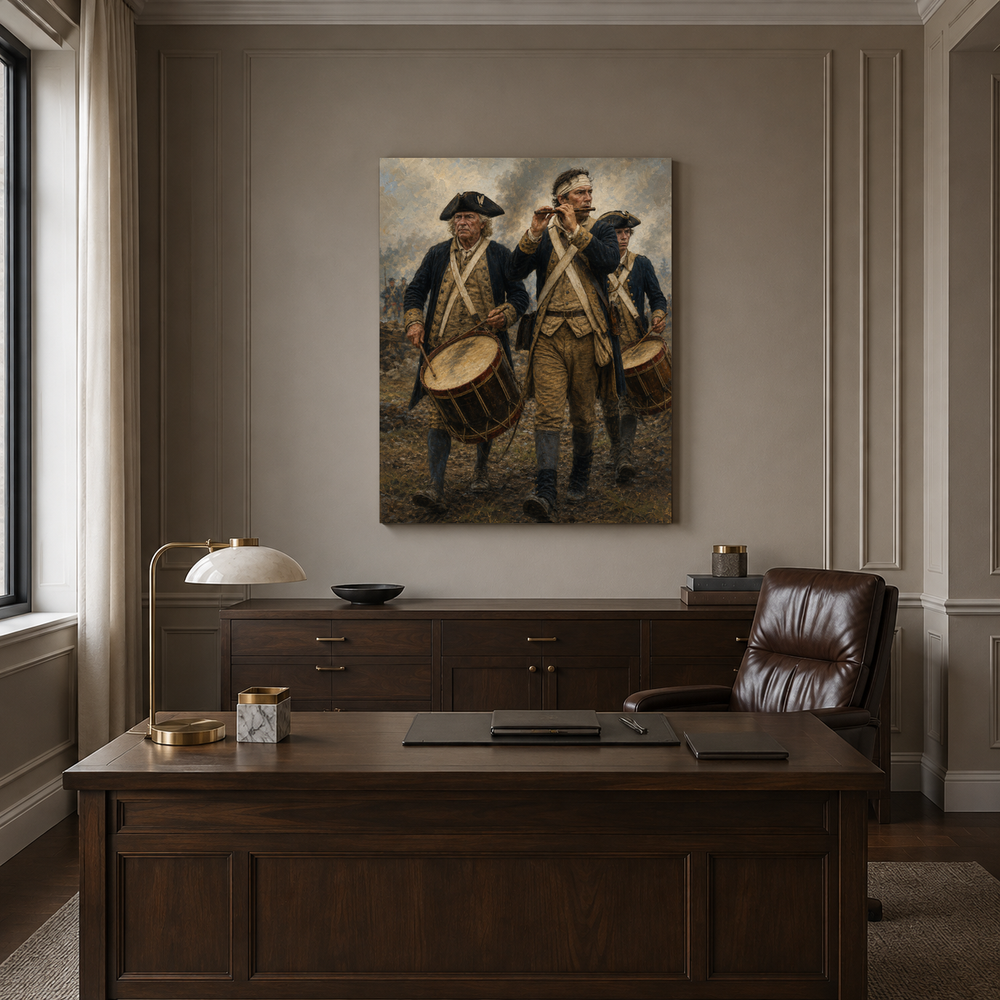 The Spirit of ’76 hand-painted oil artwork displayed in executive office
