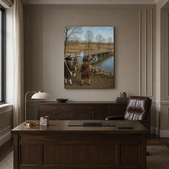 The Shot Heard Round the World hand-painted oil artwork displayed in executive office