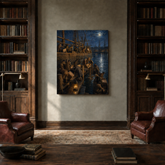 Boston Tea Party hand-painted oil artwork displayed in private library