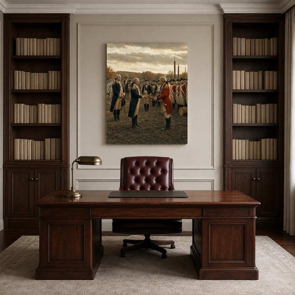 Victory at Yorktown hand-painted oil artwork displayed in lawyer professional office