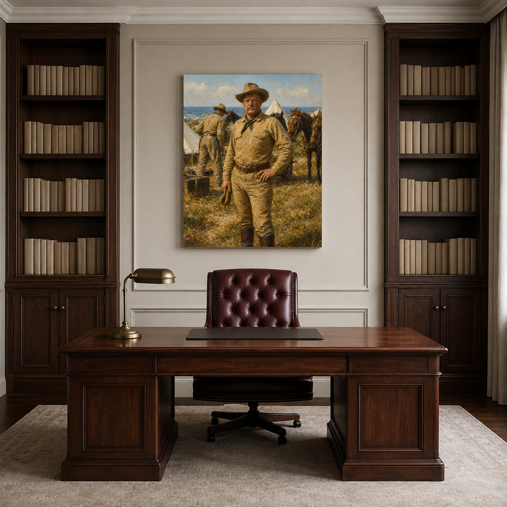 The Rough Rider hand-painted oil artwork displayed in lawyer professional office