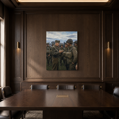 Eisenhower Before D-Day hand-painted oil artwork displayed in dark wood meeting room