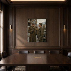 Patton at the Front hand-painted oil artwork displayed in dark wood meeting room