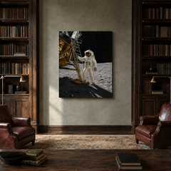 One Giant Leap hand-painted oil artwork displayed in private library