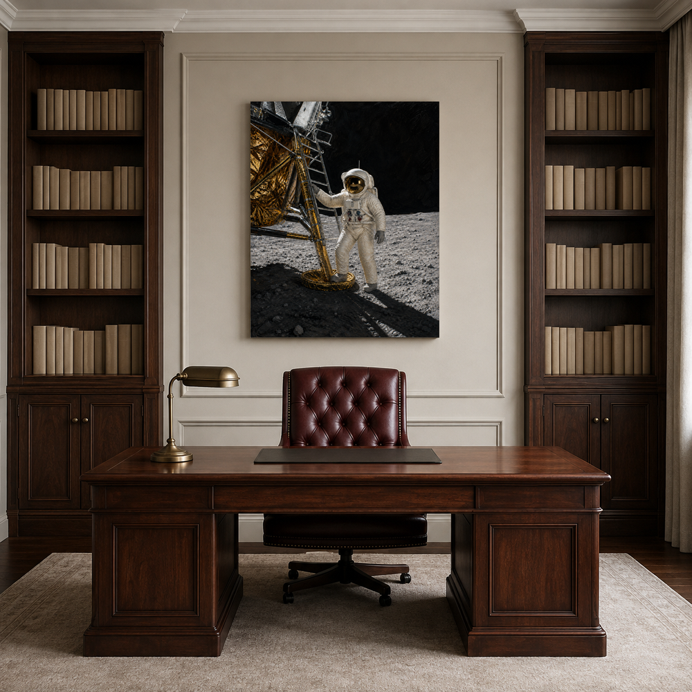 One Giant Leap hand-painted oil artwork displayed in lawyer professional office