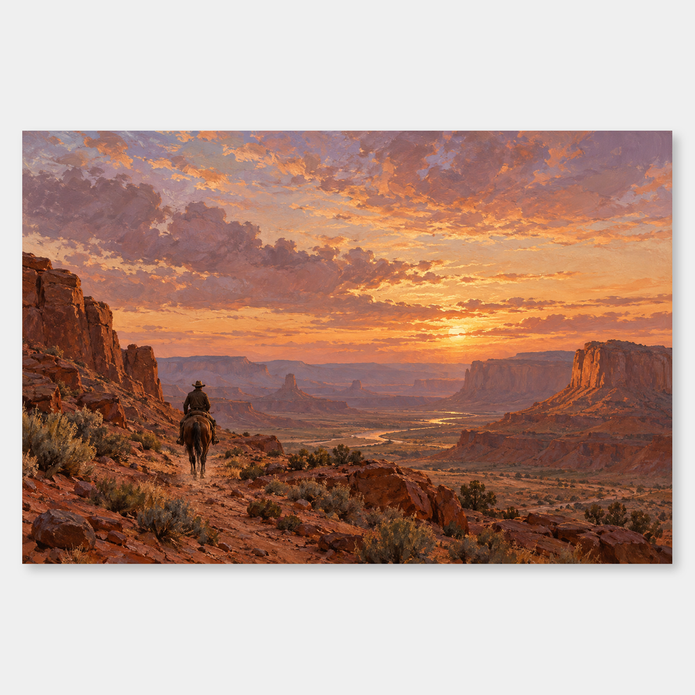 Last Light Crossing Western oil painting