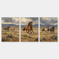 Open Range Rhythm Western oil painting set of 3