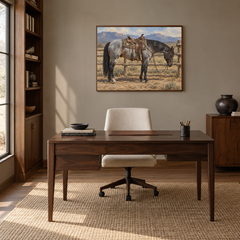 Blue Roan Rest Western oil painting displayed in a study