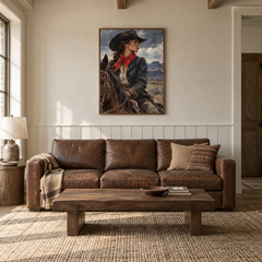 Red Bandana Western oil painting displayed in a living room