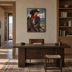 Red Bandana Western oil painting displayed in a study