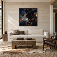 Midnight Hat Western oil painting displayed in a living room