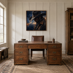 Midnight Hat Western oil painting displayed in a study
