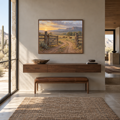 First Gate Western oil painting displayed in a entryway