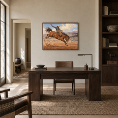 Eight Seconds Western oil painting displayed in a study