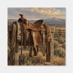 Saddle at Rest Western oil painting