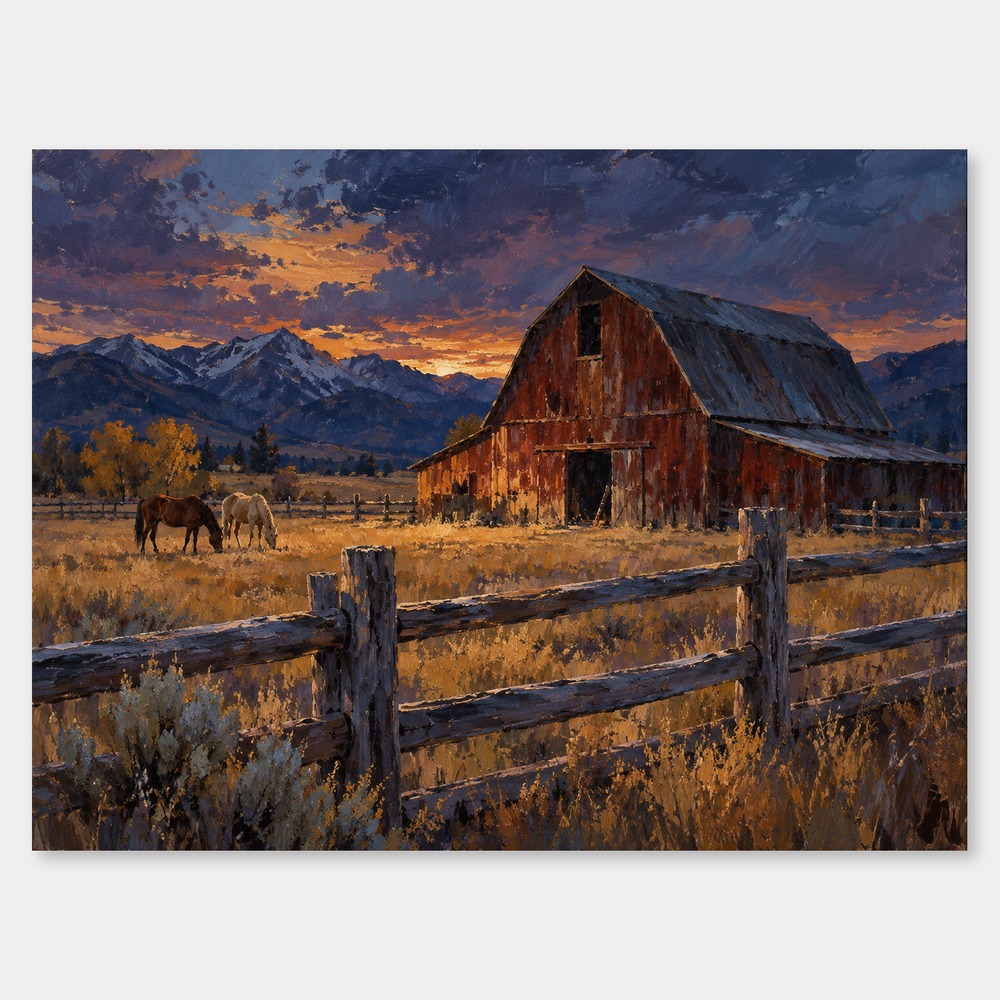 Barn in Blue Western oil painting