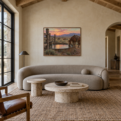 Water Trough Evening Western oil painting displayed in a living room