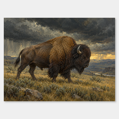 Storm Bison Western oil painting