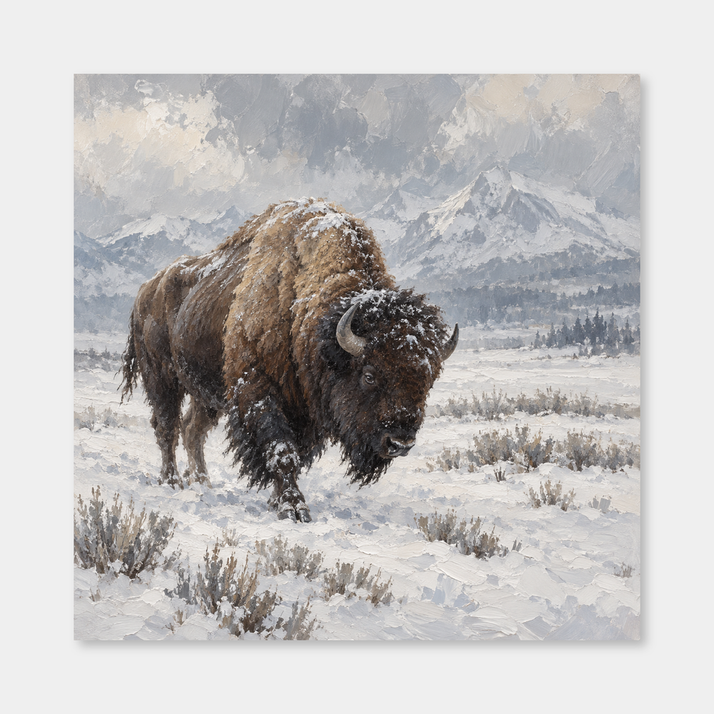 Buffalo in Snow Western oil painting
