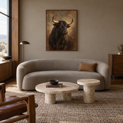 Black Bull Study Western oil painting displayed in a living room