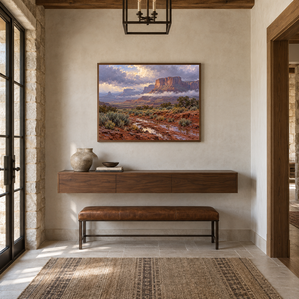 Mesa After Rain Western oil painting displayed in a entryway