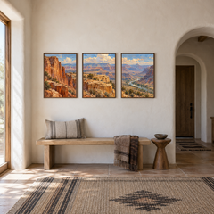 Canyon Bands set of 3 Western paintings displayed in a entryway