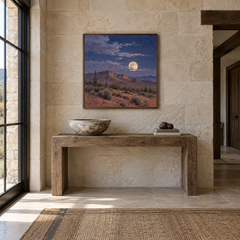 Desert Moonrise Western oil painting displayed in a entryway