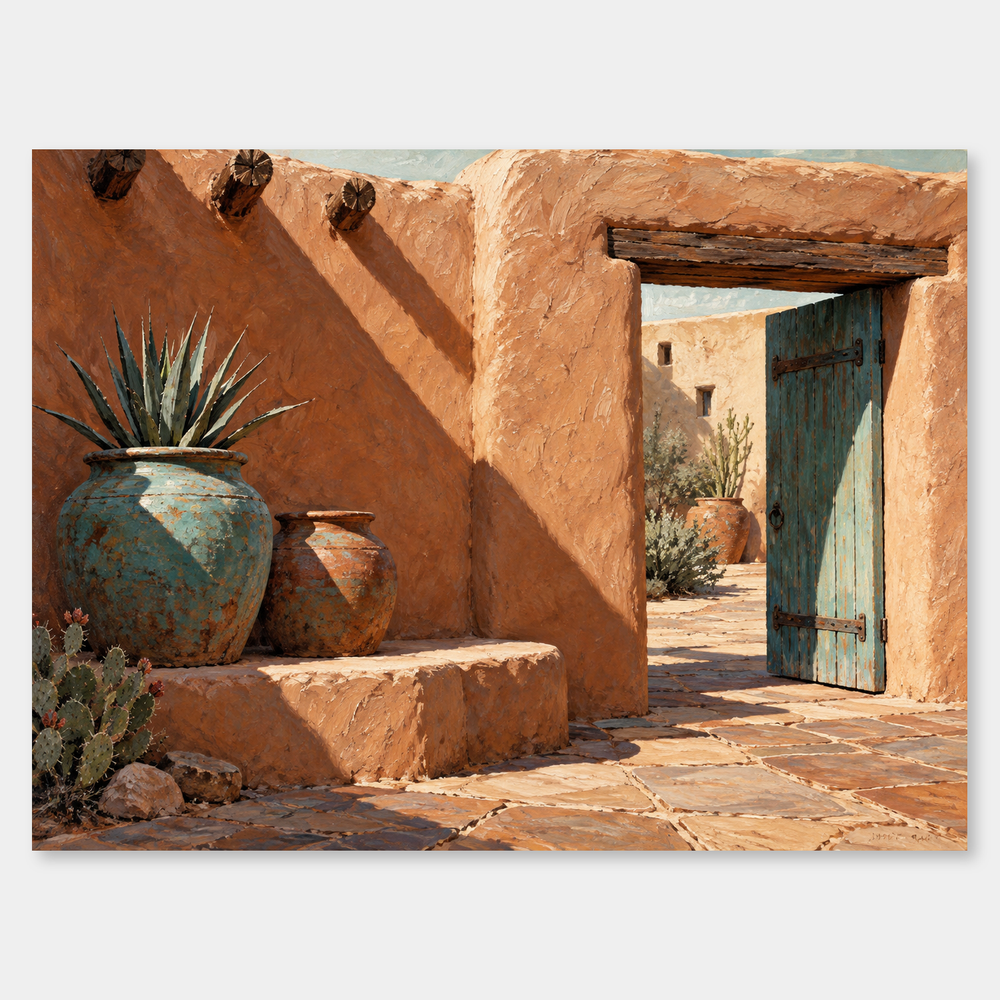 Adobe Courtyard Western oil painting