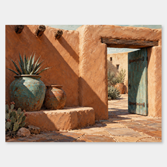 Adobe Courtyard Western oil painting