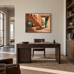Adobe Courtyard Western oil painting displayed in a study