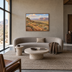 High Desert Bloom Western oil painting displayed in a living room