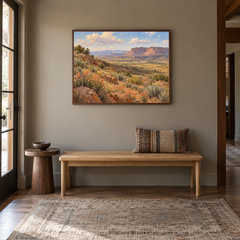 High Desert Bloom Western oil painting displayed in a entryway