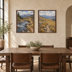 The Long Switchback Western diptych displayed in a dining room