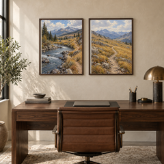 The Long Switchback Western diptych displayed in a home office
