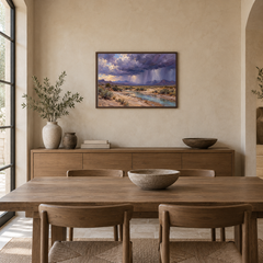Thunderhead Over the Wash Western oil painting displayed in a framed interior scene 3