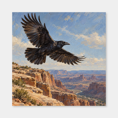 Raven Above the Rimrock square Western oil painting on a neutral background